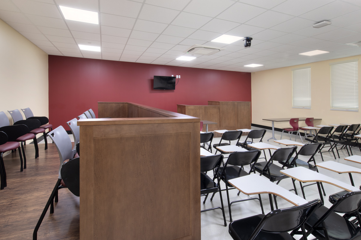 Interior design view of the court classroom at the Somerset Collegiate Preparatory Academy hs in Port St Lucie, FL.